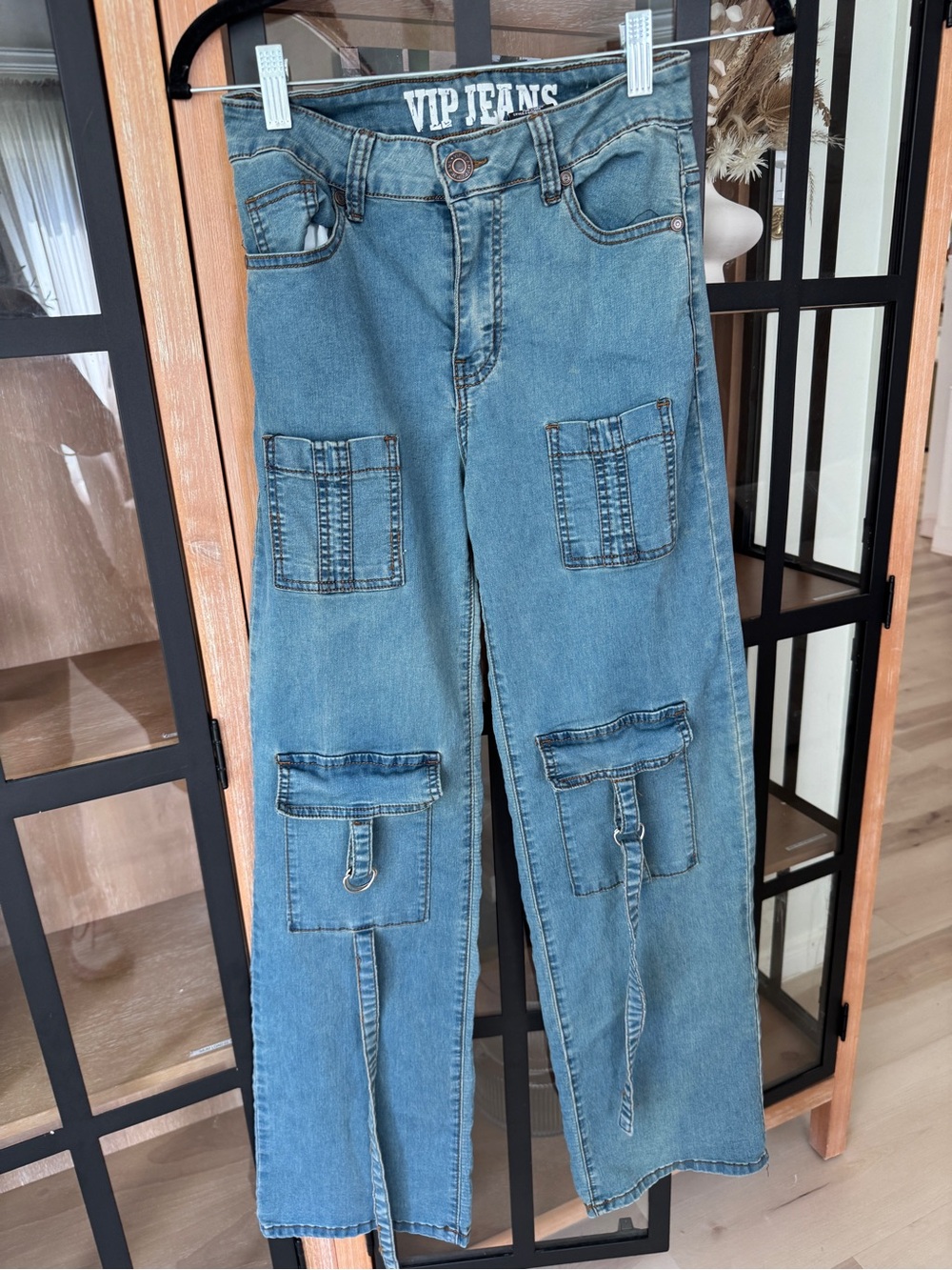 Y2k jeans cargo pants pockets straight leg high rise medium wash wide baggy